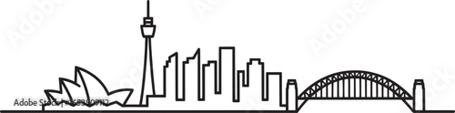 Sydney Cityscape Silhouette, Australia Landmark Vector Illustration Graphic Design Art