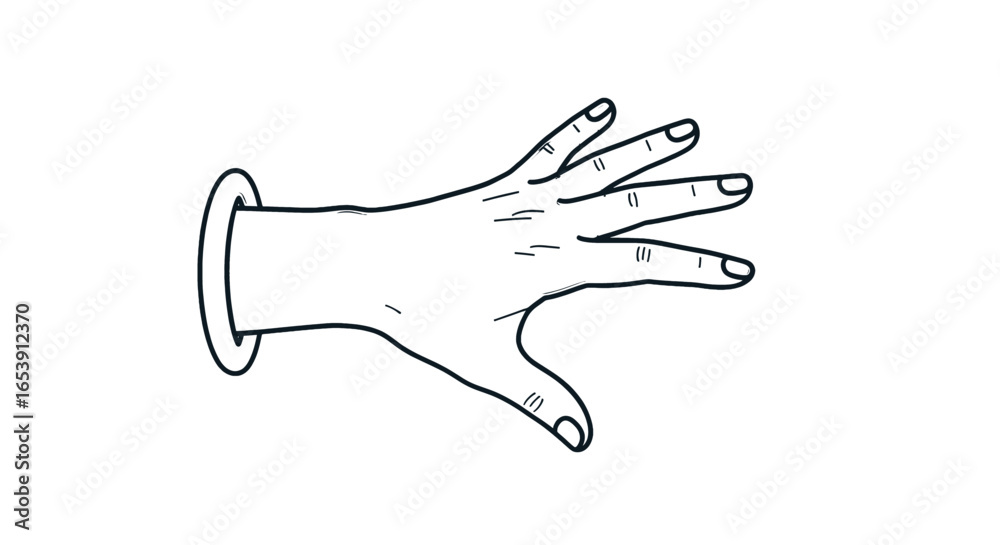Obraz premium Detailed White Line Art Illustration of a Hand with Fingers Spread Open on White Background Showing Anatomy and Gesture