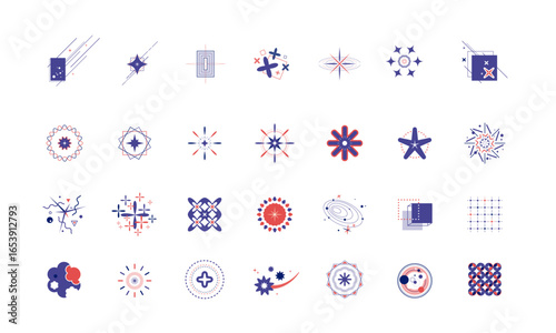 スパークルスター アイコンセット – 紫・輝き・きらめき・光・装飾素材  Sparkle Star Icon Set – Shiny, Glow, Light Burst, Twinkle, Decorative Vector Collection