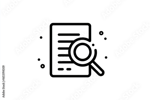 Outline icon; document with magnifying glass; search