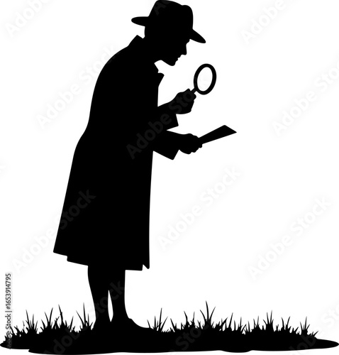 Biologist Silhouette Side View with Bold Thick Outline Vector Illustration