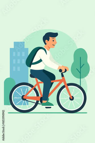 Flat vector of man planting a tree in green field, symbol of saving earth, ecology and nature care.