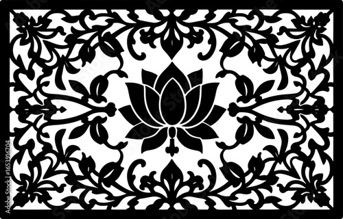 Baroque brilliance black logo featuring an ornate vintage European border, crafted with intricate details and elegant flourishes