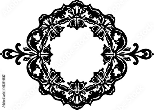 Baroque brilliance black logo featuring an ornate vintage European border, crafted with intricate details and elegant flourishes