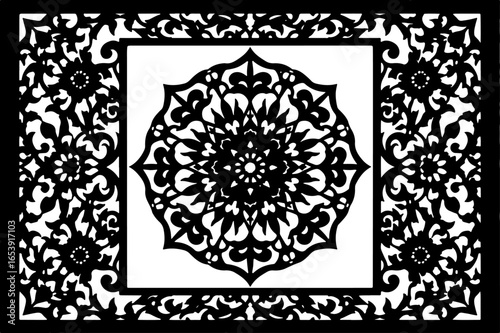 Baroque brilliance black logo featuring an ornate vintage European border, crafted with intricate details and elegant flourishes