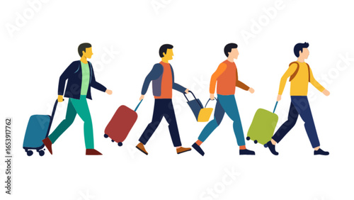 Travelers with luggage vector art illustration for airport travel vacation and business trip design concept