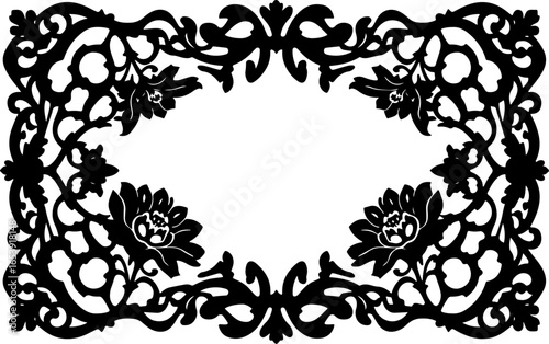 Baroque brilliance black logo featuring an ornate vintage European border, crafted with intricate details and elegant flourishes