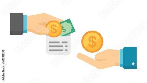 Money exchange transaction payment financial business investment hands coin and cash vector illustration