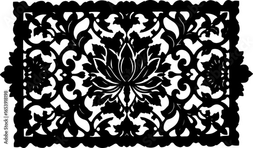 Baroque brilliance black logo featuring an ornate vintage European border, crafted with intricate details and elegant flourishes