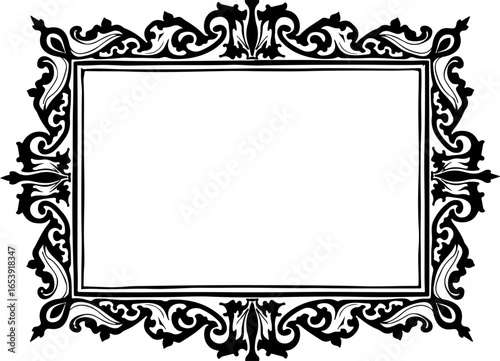 Baroque brilliance black logo featuring an ornate vintage European border, crafted with intricate details and elegant flourishes