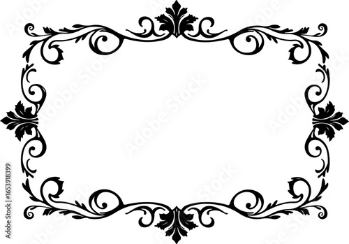 Baroque brilliance black logo featuring an ornate vintage European border, crafted with intricate details and elegant flourishes