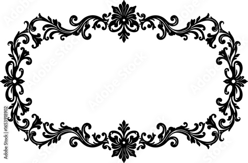Baroque brilliance black logo featuring an ornate vintage European border, crafted with intricate details and elegant flourishes