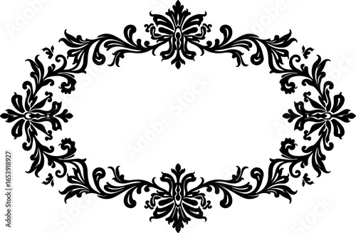 Baroque brilliance black logo featuring an ornate vintage European border, crafted with intricate details and elegant flourishes
