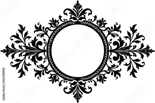 Baroque brilliance black logo featuring an ornate vintage European border, crafted with intricate details and elegant flourishes