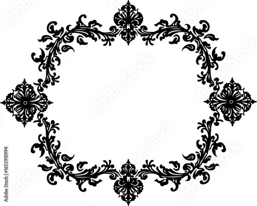 Baroque brilliance black logo featuring an ornate vintage European border, crafted with intricate details and elegant flourishes