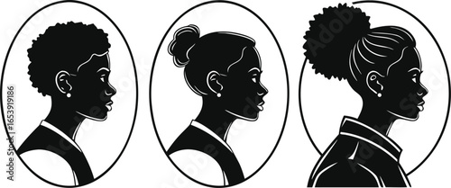 Diverse User Avatar Set - Minimalist Profile Silhouettes with Modern Hairstyles