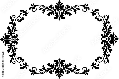 Baroque brilliance black logo featuring an ornate vintage European border, crafted with intricate details and elegant flourishes