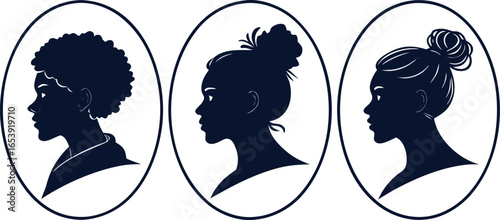 User Profile Icon Set - Minimalist Vector Silhouettes with Diverse Hairstyles