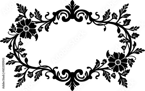 Baroque brilliance black logo featuring an ornate vintage European border, crafted with intricate details and elegant flourishes