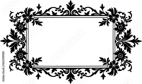 Baroque brilliance black logo featuring an ornate vintage European border, crafted with intricate details and elegant flourishes