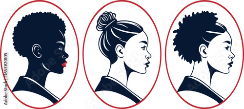 Vector Silhouette User Profile Icons Set – Diverse Hairstyles for Digital Avatars