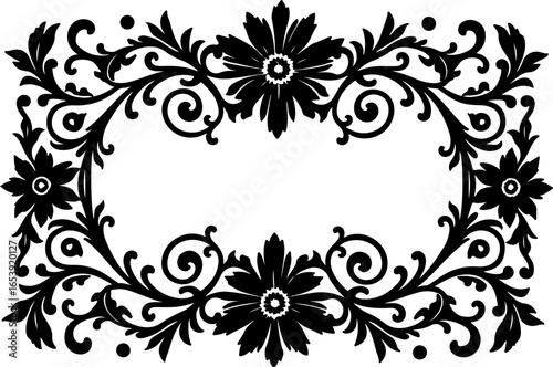 Baroque brilliance black logo featuring an ornate vintage European border, crafted with intricate details and elegant flourishes