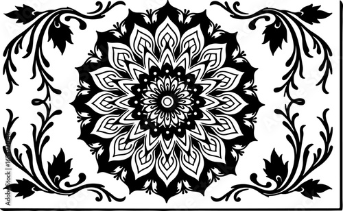 Baroque brilliance black logo featuring an ornate vintage European border, crafted with intricate details and elegant flourishes