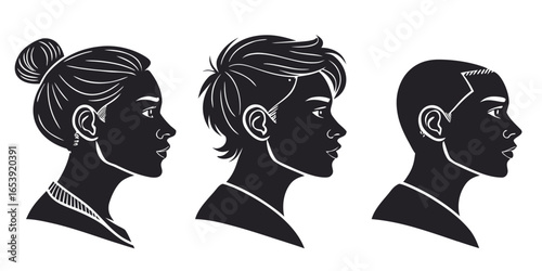 Vector Silhouette User Profile Icons Set – Diverse Hairstyles for Digital Avatars