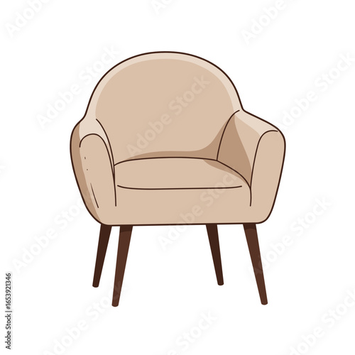 Stylish beige armchair on white background copy space
