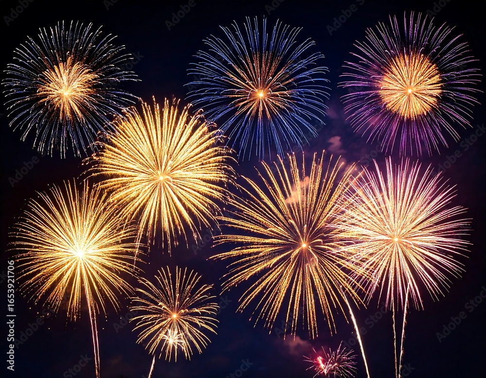 Naklejka premium Colorful fireworks exploding in the night sky
