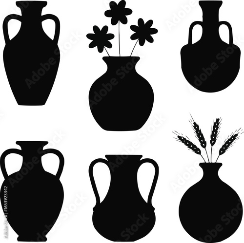 set of vases with flowers