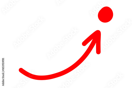 Red arrow pointing to the target. Circle with upward arrow hand drawn arrow doodle style emphasis and highlights. Hand drawn red arrow icon isolated on transparent png