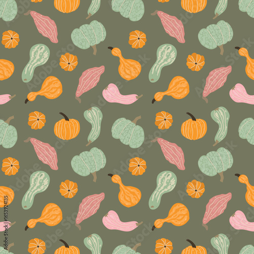 Seamless Pattern of Various Gourds and Squash