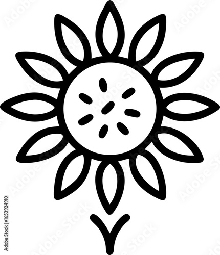Vibrant illustration of a sunflower with its detailed seed filled center perfect for botanical designs and agricultural themes