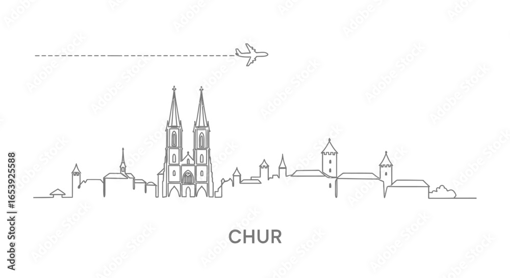 Obraz premium Chur Skyline Vector Swiss Travel Illustration.