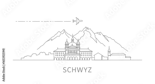 Schwyz Skyline Switzerland Travel vector.