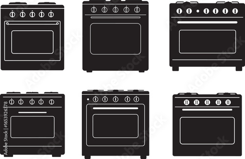 Collection of six kitchen stove silhouettes silhouette