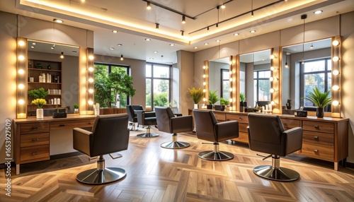 Modern Hair Salon Interior with Bright Lighting and Elegant Design