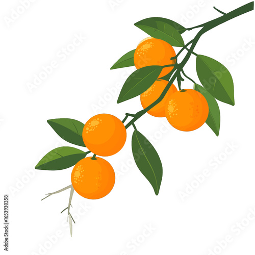 Pixelated Orange Branch with Green Leaves and Vibrant Fruits on White Background Digital Art