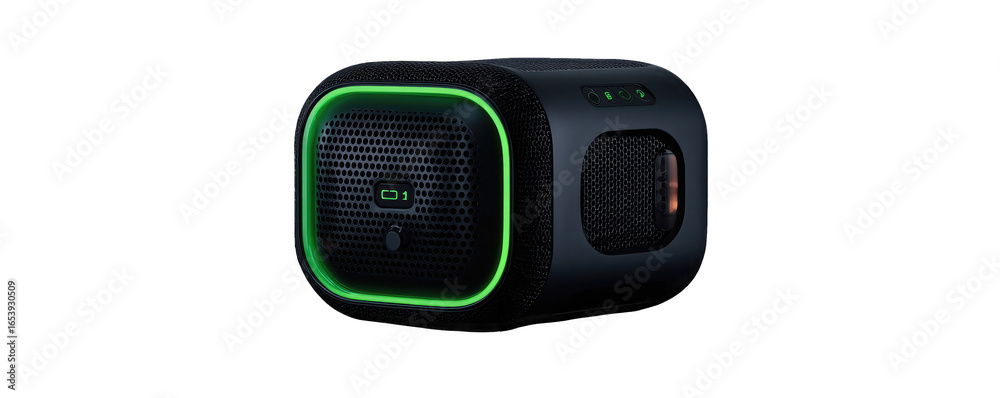 Fototapeta premium Square portable speaker with green light ring