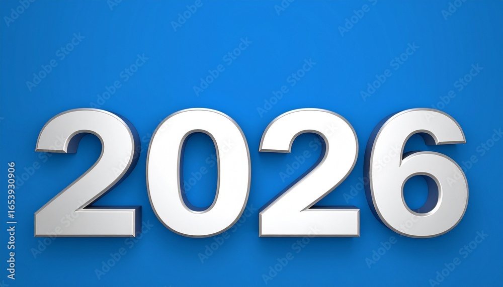 Bold white 2026 numbers on vibrant blue background with subtle shadow effect. Bold white 2026 numbers on vibrant blue background with subtle shadow effect.