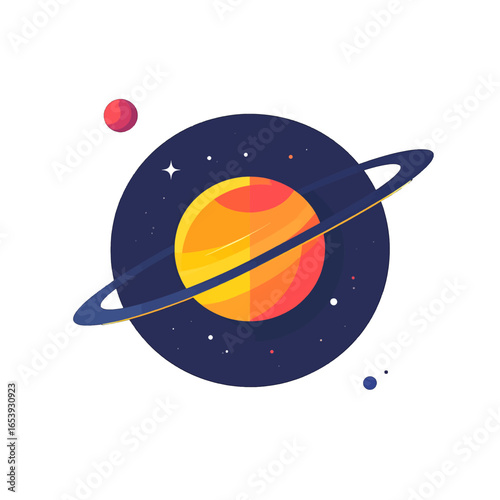 Orange Planet Saturn with Blue Ring System in Starry Space Pixel Art Illustration