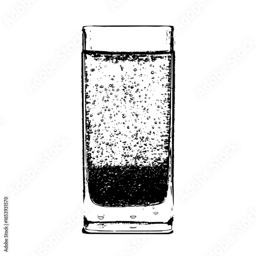 Glass of sparkling water with bubbles illustration for drink concepts and beverage related designs and art projects