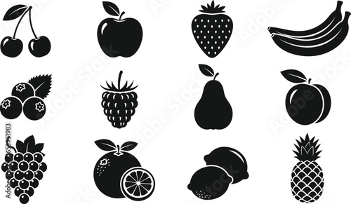 Vector fruit illustration set healthy food icons black and white design art