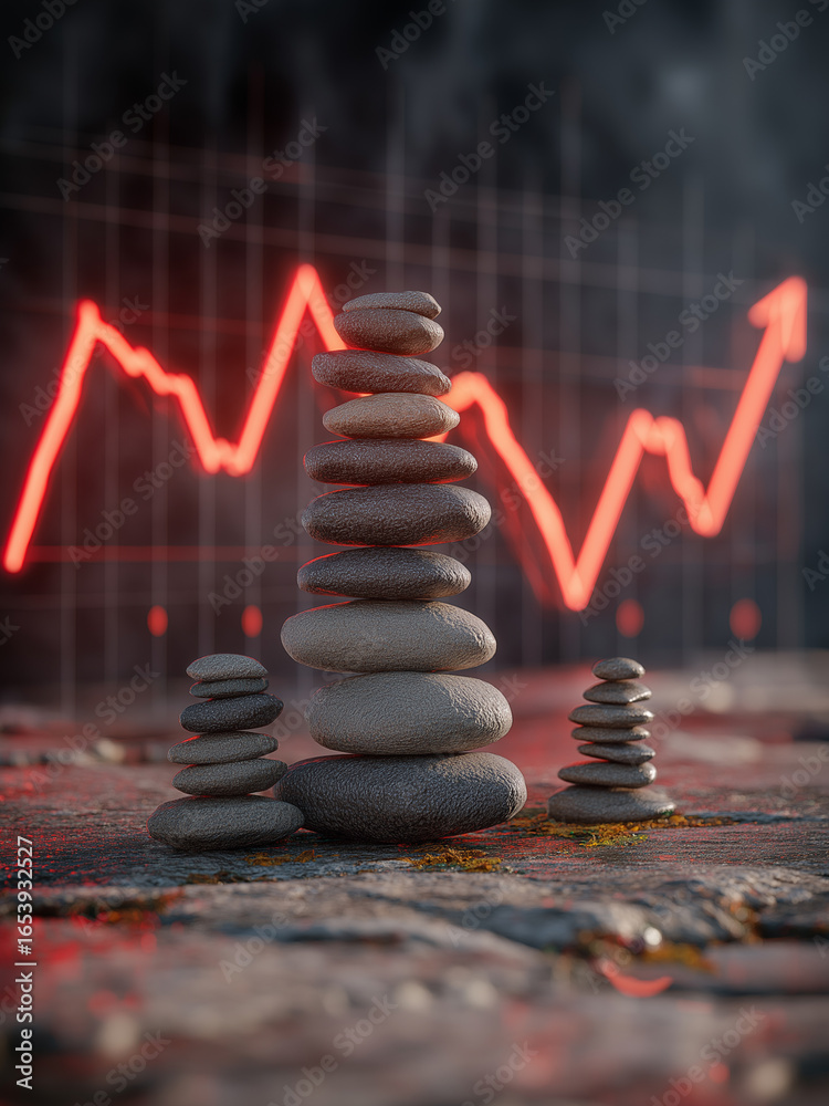 Obraz premium Balance stack rising stone form conceptual bar chart background.