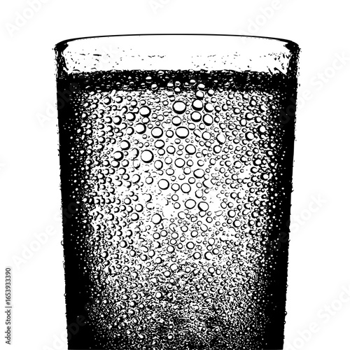 Glass of sparkling water with condensation bubbles vector illustration black and white design