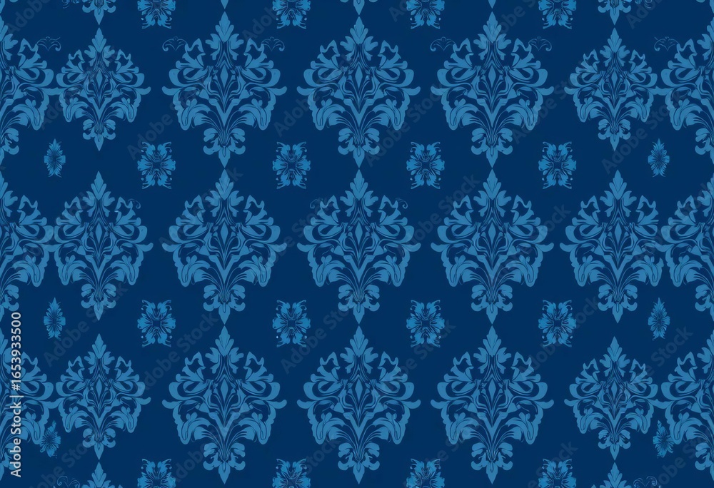 Dark blue damask vector seamless pattern, elegant wallpaper texture, texture, scroll Dark blue damask vector seamless pattern, elegant wallpaper texture, texture, scroll