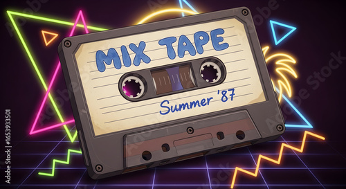 Retro cassette tape design 80 s style illustration