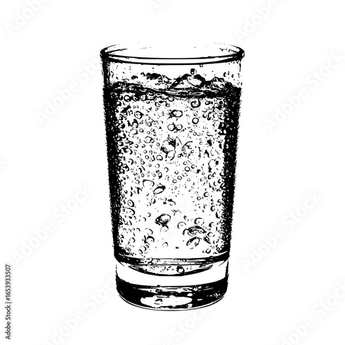 Glass of sparkling water illustration with bubbles vector drawing for drink and beverage concepts design
