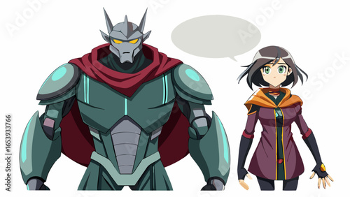 Robot and Girl Standing Together Vector | Comic Speech Bubble, Sci-Fi Cartoon Illustration